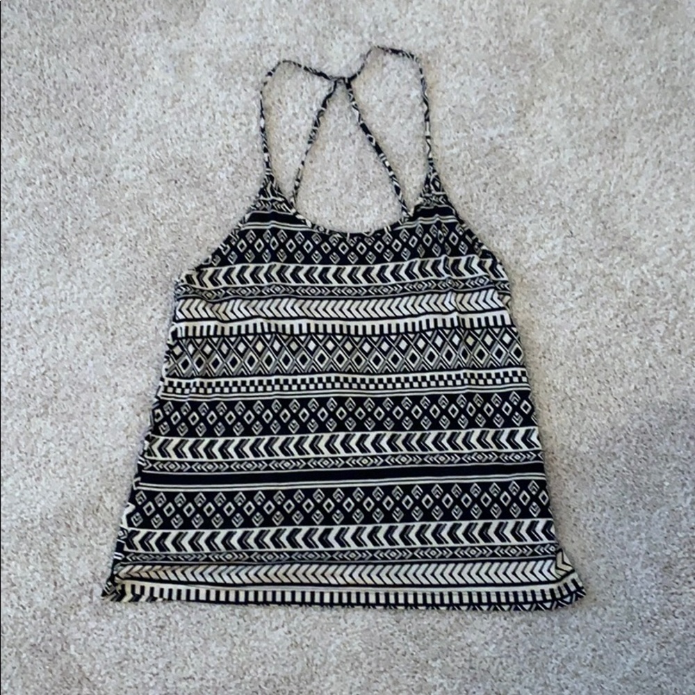 Azteca Print Black Tank with Low Back